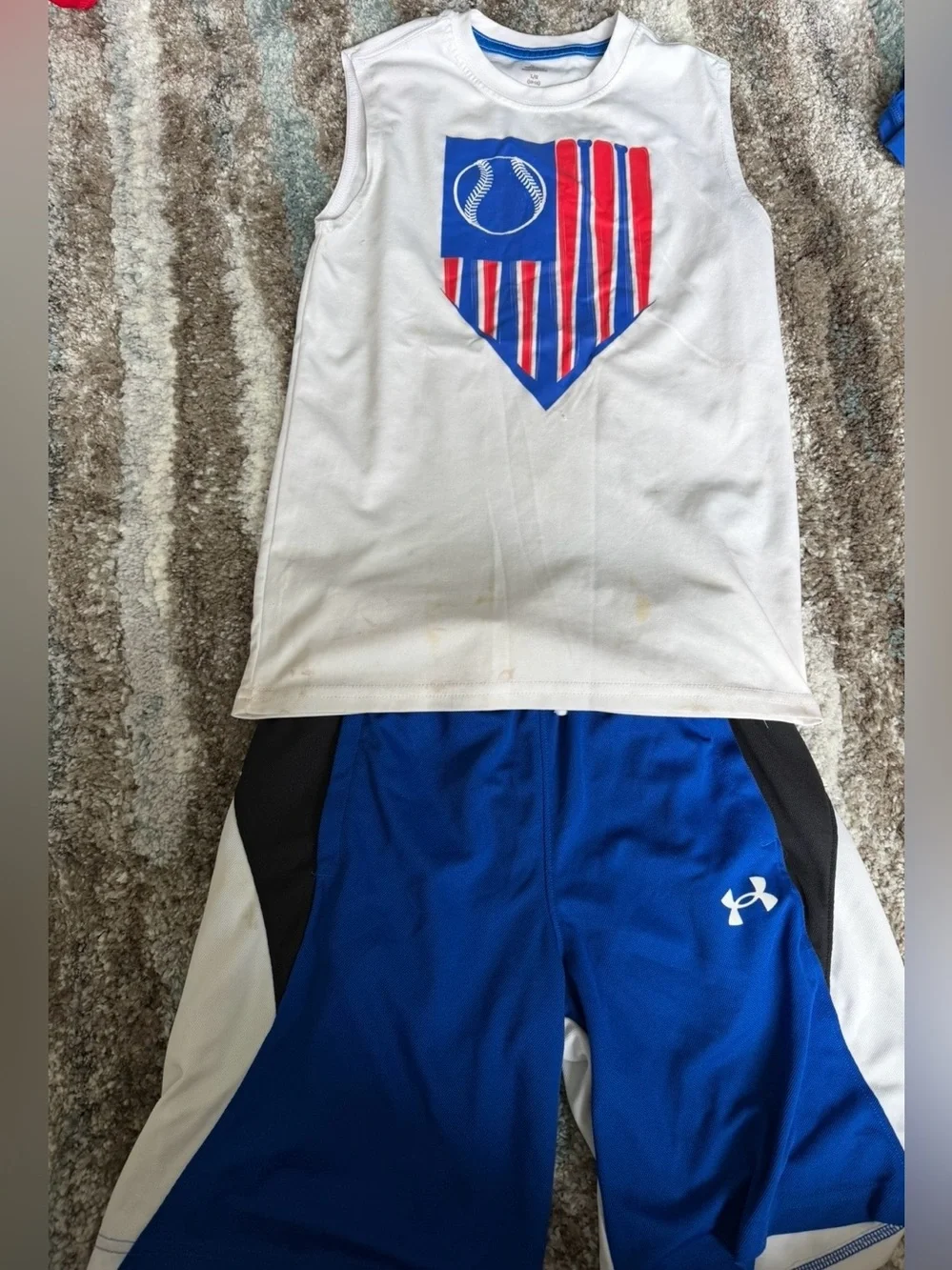 Boys baseball tank size large and Under Armour Blue shorts size medium outfit